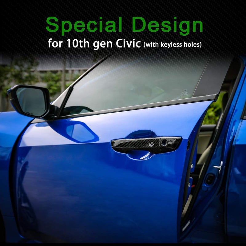 Thenice for 10th Gen Civic Carbon Fiber Grain Door Handle Cover Exterior Decoration Compatible with Honda Civic 2017 2018 2019 2020 2021 with Smart Entry Buttons - Image 3